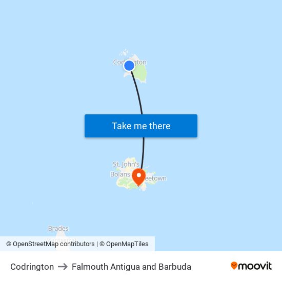 Codrington to Falmouth Antigua and Barbuda map