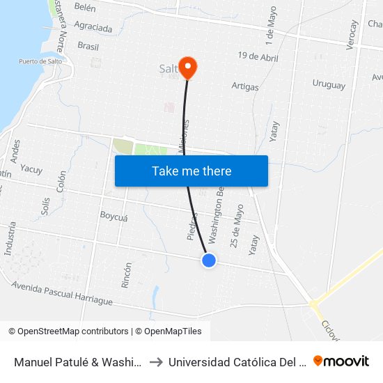 Manuel Patulé & Washington Beltrán to Universidad Católica Del Uruguay, Salto map
