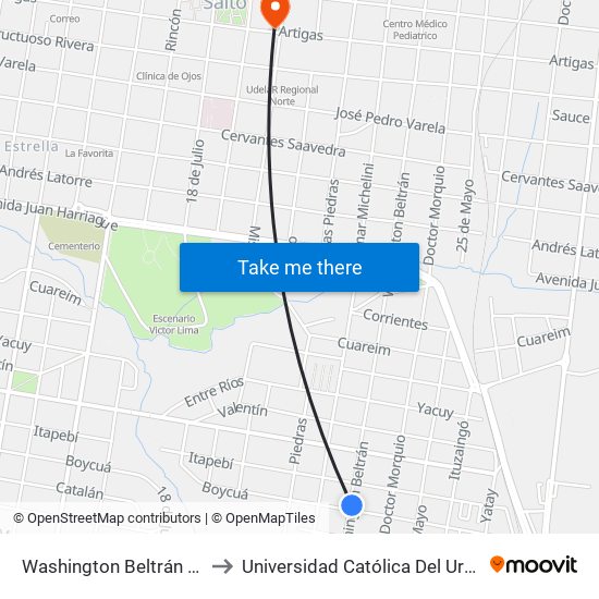 Washington Beltrán & Boycuá to Universidad Católica Del Uruguay, Salto map