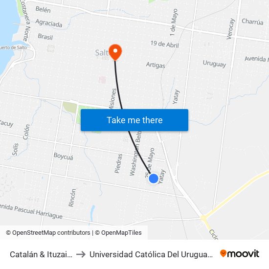 Catalán & Ituzaingó to Universidad Católica Del Uruguay, Salto map