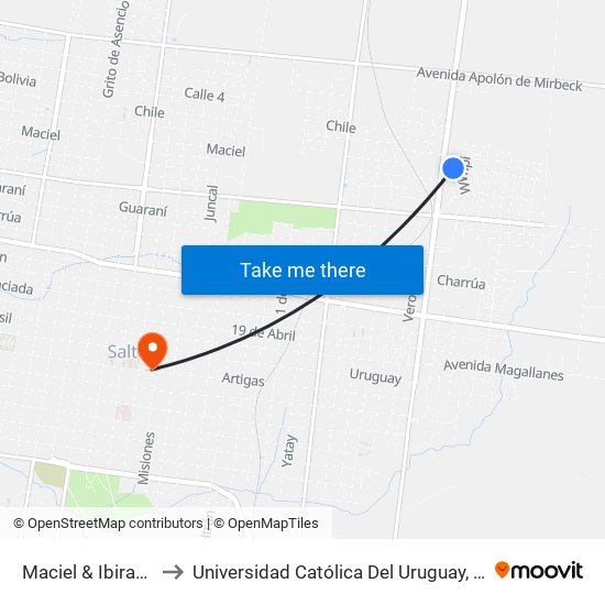 Maciel & Ibirapitá to Universidad Católica Del Uruguay, Salto map