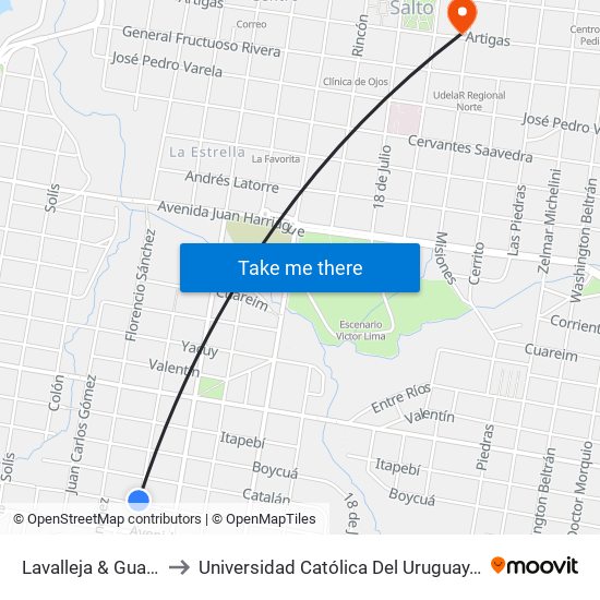 Lavalleja & Guaviyú to Universidad Católica Del Uruguay, Salto map