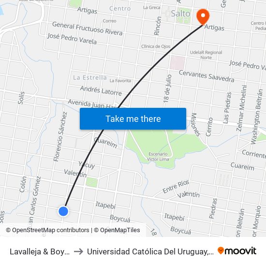 Lavalleja & Boycuá to Universidad Católica Del Uruguay, Salto map
