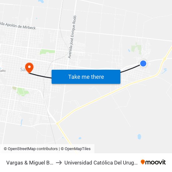 Vargas & Miguel Barreiro to Universidad Católica Del Uruguay, Salto map