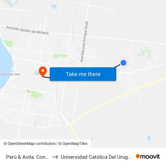 Perú & Avda. Concordia to Universidad Católica Del Uruguay, Salto map