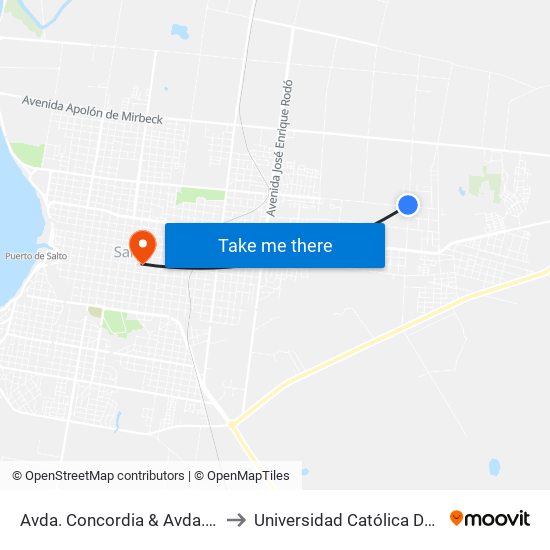 Avda. Concordia & Avda. Enrique Amorim to Universidad Católica Del Uruguay, Salto map