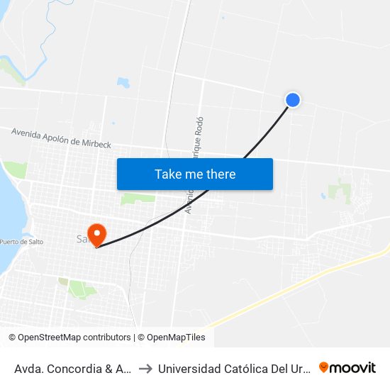 Avda. Concordia & Avda. Trillo to Universidad Católica Del Uruguay, Salto map