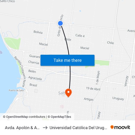 Avda. Apolón & Asencio to Universidad Católica Del Uruguay, Salto map