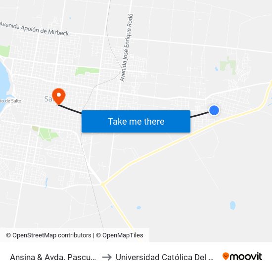 Ansina & Avda. Pascual Harriague to Universidad Católica Del Uruguay, Salto map