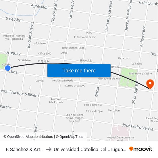 F. Sánchez & Artigas to Universidad Católica Del Uruguay, Salto map