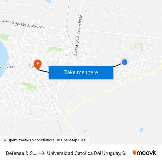 Defensa & S/N to Universidad Católica Del Uruguay, Salto map