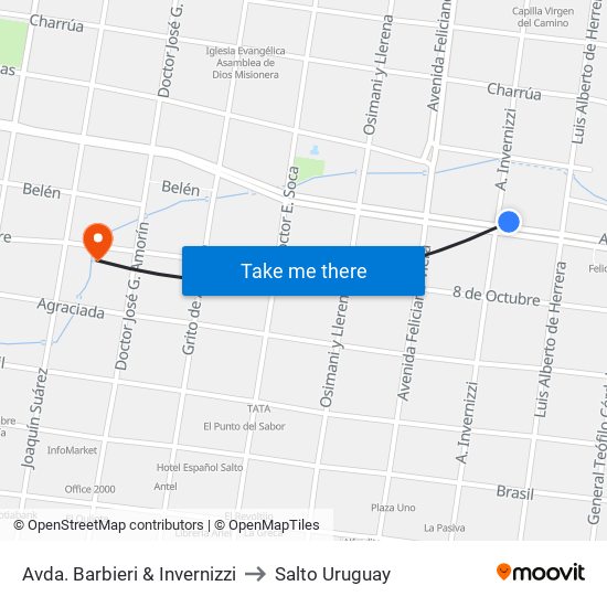 Avda. Barbieri & Invernizzi to Salto Uruguay map