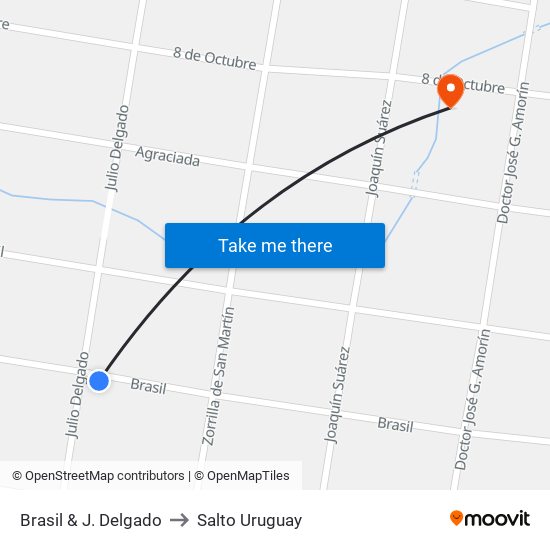 Brasil & J. Delgado to Salto Uruguay map