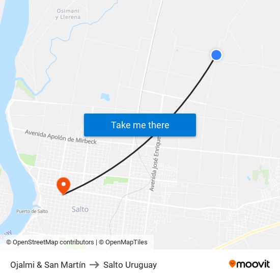 Ojalmi & San Martín to Salto Uruguay map