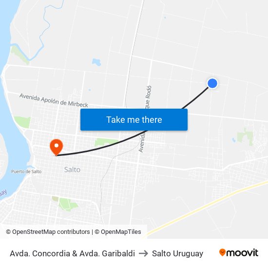 Avda. Concordia & Avda. Garibaldi to Salto Uruguay map