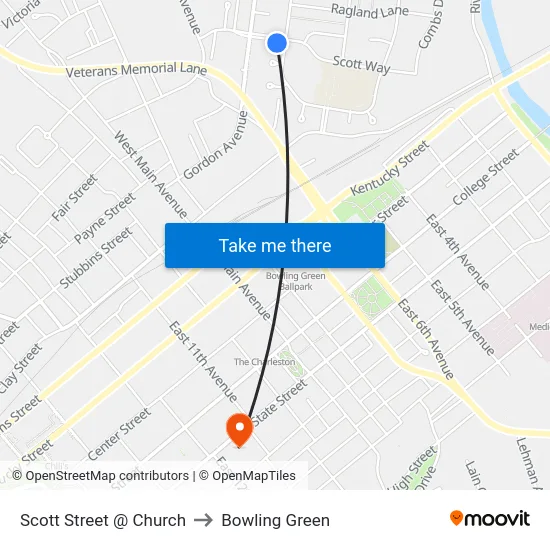 Scott Street @ Church to Bowling Green map