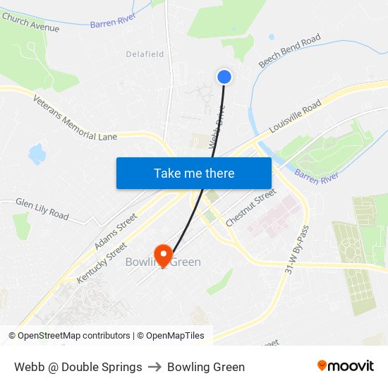 Webb @ Double Springs to Bowling Green map