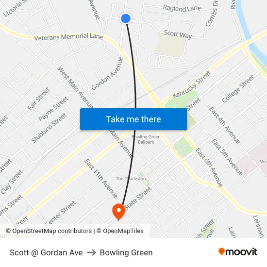 Scott @ Gordan Ave to Bowling Green map