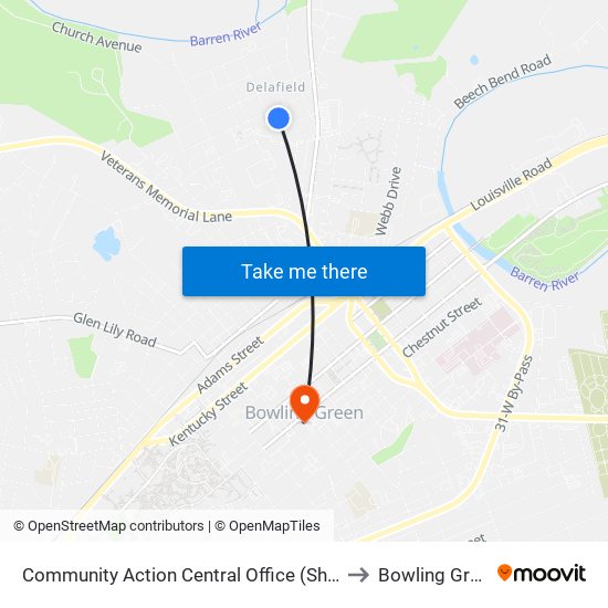 Community Action Central Office (Shelter) to Bowling Green map