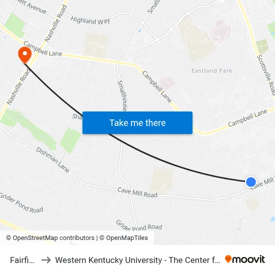 Fairfield Inn to Western Kentucky University - The Center for Research & Development map