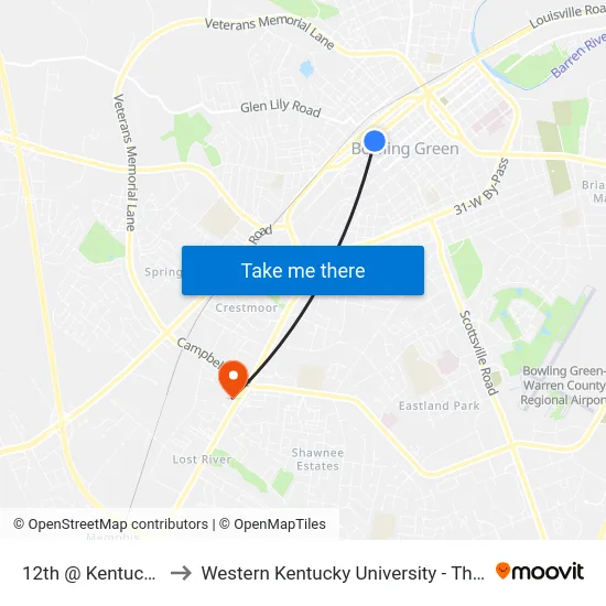 12th @ Kentucky St (Grant Village) to Western Kentucky University - The Center for Research & Development map