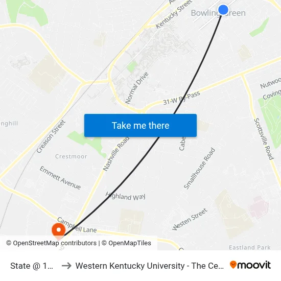 State @ 11th (Shelter) to Western Kentucky University - The Center for Research & Development map