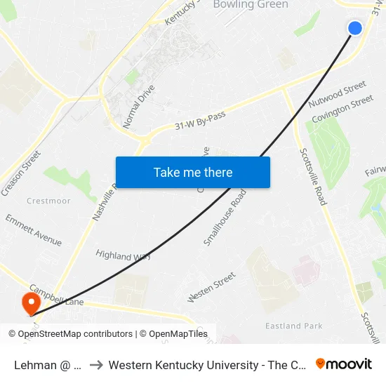 Lehman @ Josephine St to Western Kentucky University - The Center for Research & Development map