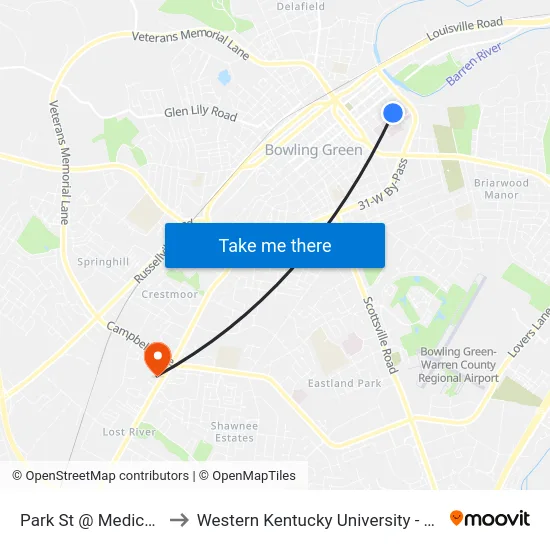Park St @ Medical Center/Graves Gilbert to Western Kentucky University - The Center for Research & Development map