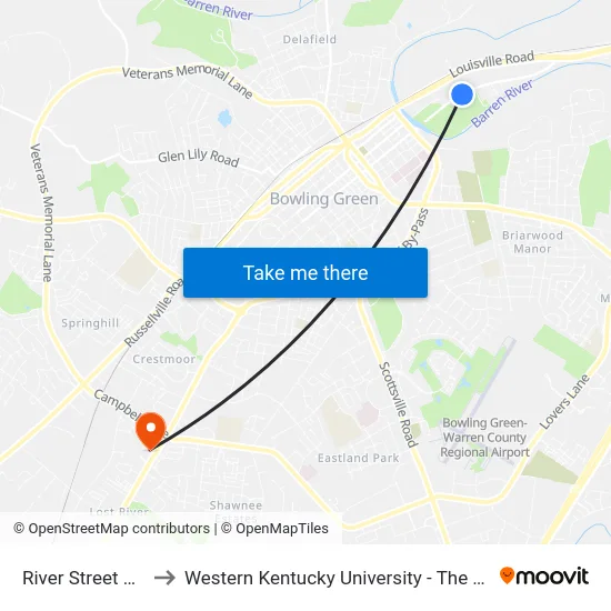 River Street @ Mayfair Hotel to Western Kentucky University - The Center for Research & Development map
