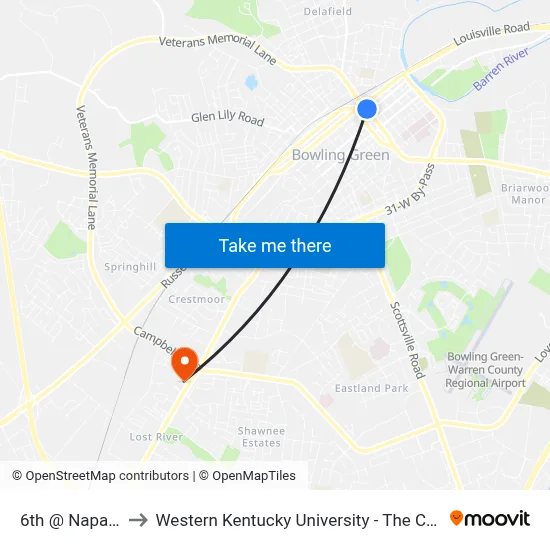 6th @ Napa (Skate Park) to Western Kentucky University - The Center for Research & Development map