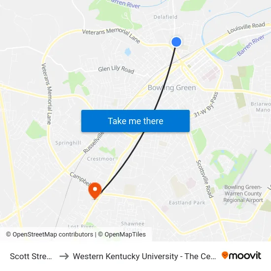 Scott Street @ Church to Western Kentucky University - The Center for Research & Development map