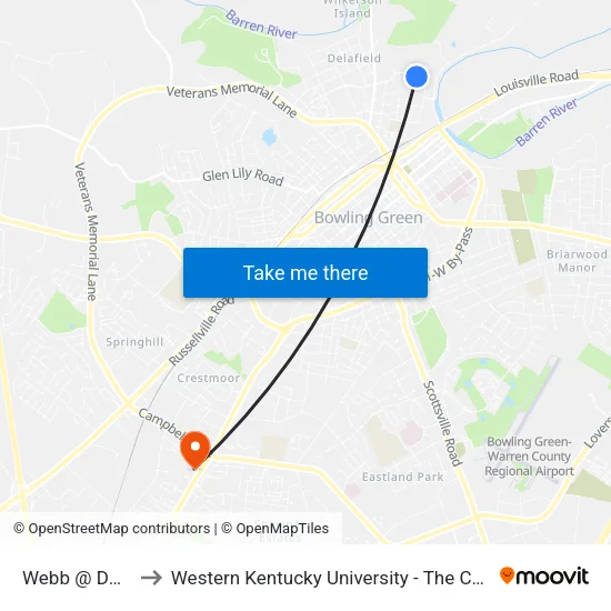 Webb @ Double Springs to Western Kentucky University - The Center for Research & Development map