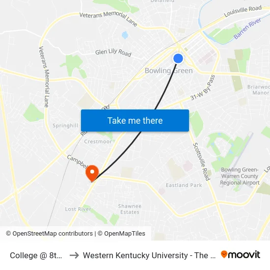 College @ 8th (Parking Deck) to Western Kentucky University - The Center for Research & Development map
