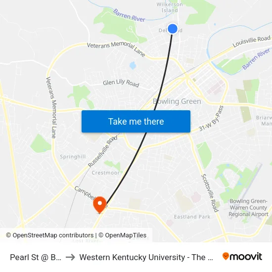 Pearl St @ Boatlanding Rd to Western Kentucky University - The Center for Research & Development map