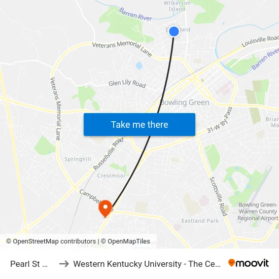 Pearl St @ Lewis Ave to Western Kentucky University - The Center for Research & Development map