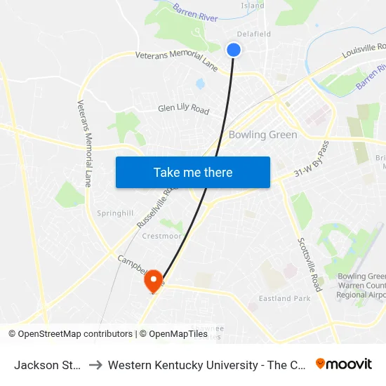 Jackson St @ Church St to Western Kentucky University - The Center for Research & Development map