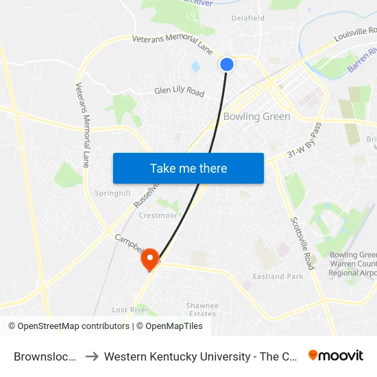 Brownslock Rd @ Scott to Western Kentucky University - The Center for Research & Development map