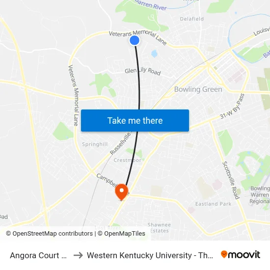 Angora Court @ Crewdson Drive to Western Kentucky University - The Center for Research & Development map