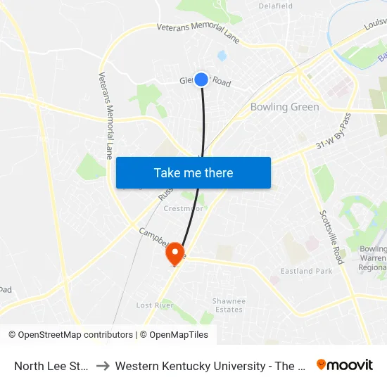 North Lee St @ Glen Lily Rd to Western Kentucky University - The Center for Research & Development map