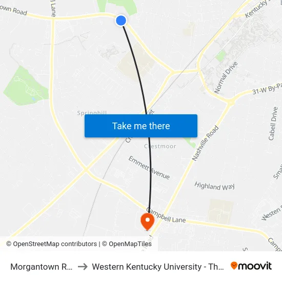 Morgantown Rd @ Dollar General to Western Kentucky University - The Center for Research & Development map