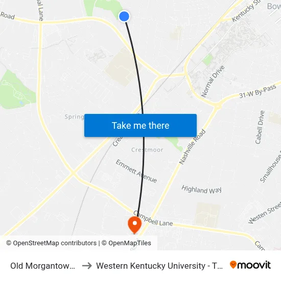 Old Morgantown Rd @ Lampkin Park to Western Kentucky University - The Center for Research & Development map
