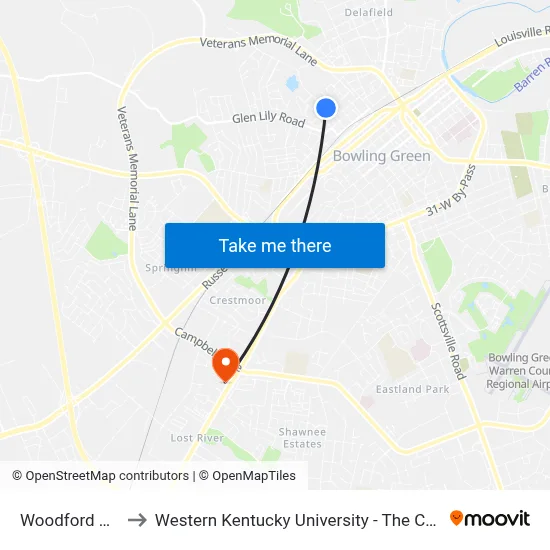 Woodford Ave @ Vine St to Western Kentucky University - The Center for Research & Development map
