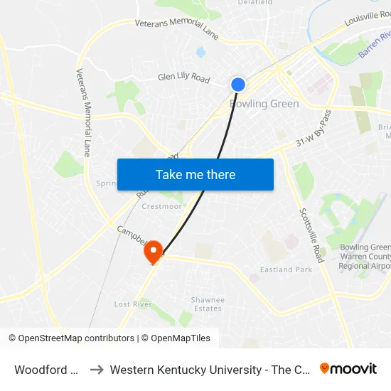 Woodford Ave @ Clay St to Western Kentucky University - The Center for Research & Development map