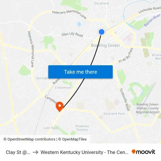 Clay St @ Main Ave to Western Kentucky University - The Center for Research & Development map