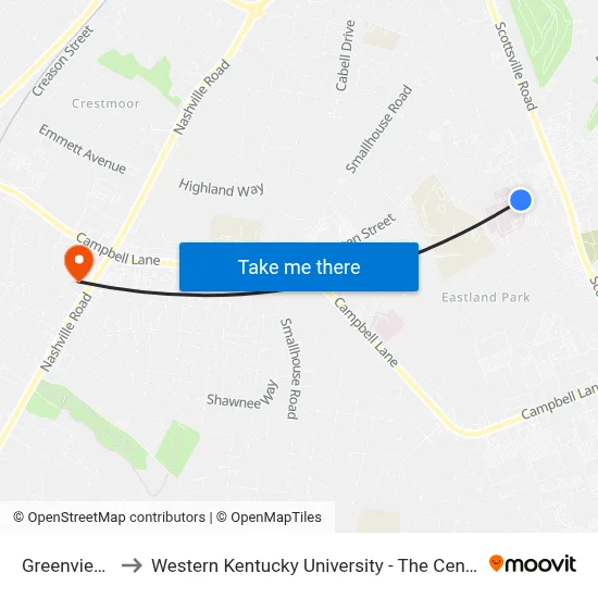Greenview Hospital to Western Kentucky University - The Center for Research & Development map