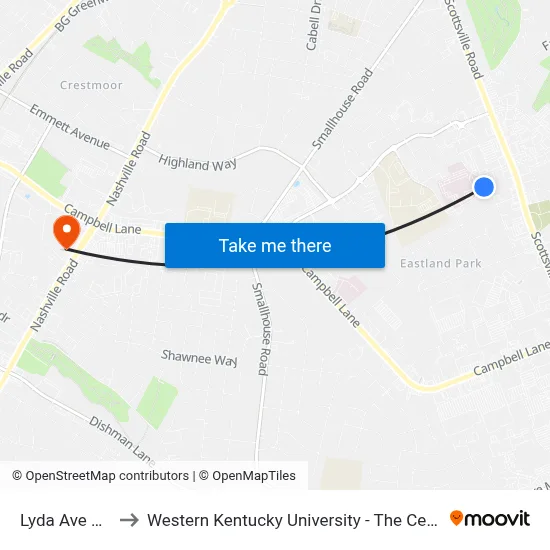 Lyda Ave @ Andrea St to Western Kentucky University - The Center for Research & Development map