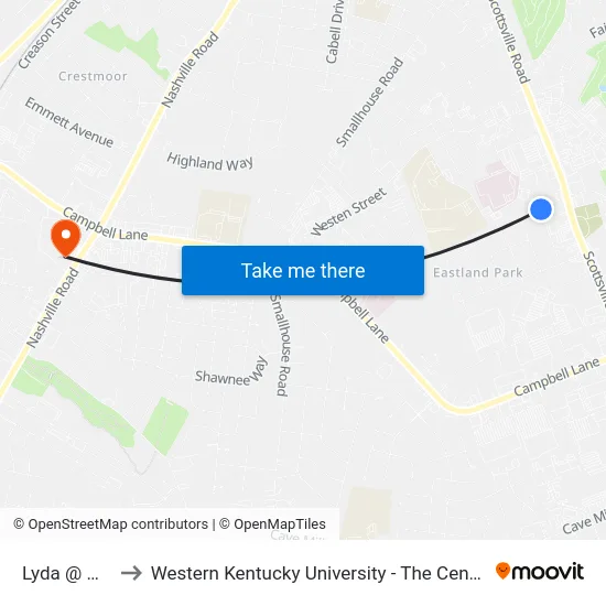 Lyda @ Woodhurst to Western Kentucky University - The Center for Research & Development map