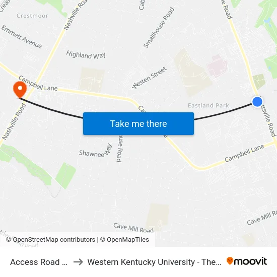 Access Road @ 1st State Bank to Western Kentucky University - The Center for Research & Development map