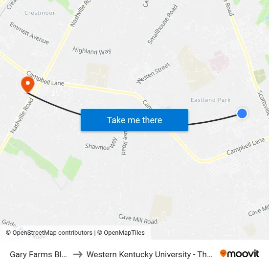Gary Farms Blvd @ Home Depot to Western Kentucky University - The Center for Research & Development map