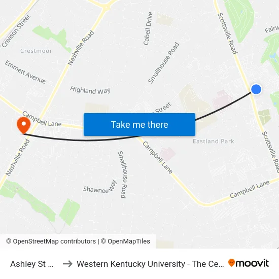 Ashley St @ Wallace Ct to Western Kentucky University - The Center for Research & Development map